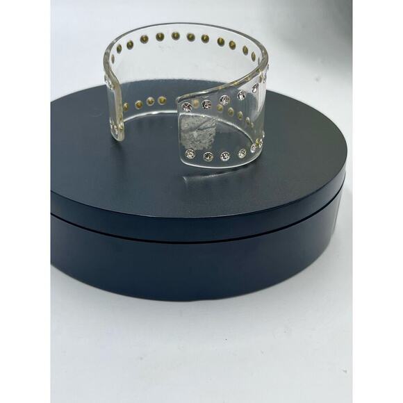 Clear High End Wide Lucite Rhinestone Cuff Bracelet - Picture 8 of 10